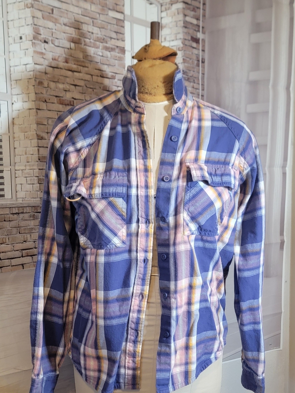 The North Face Purple Plaid Shirt with Yellow Detail